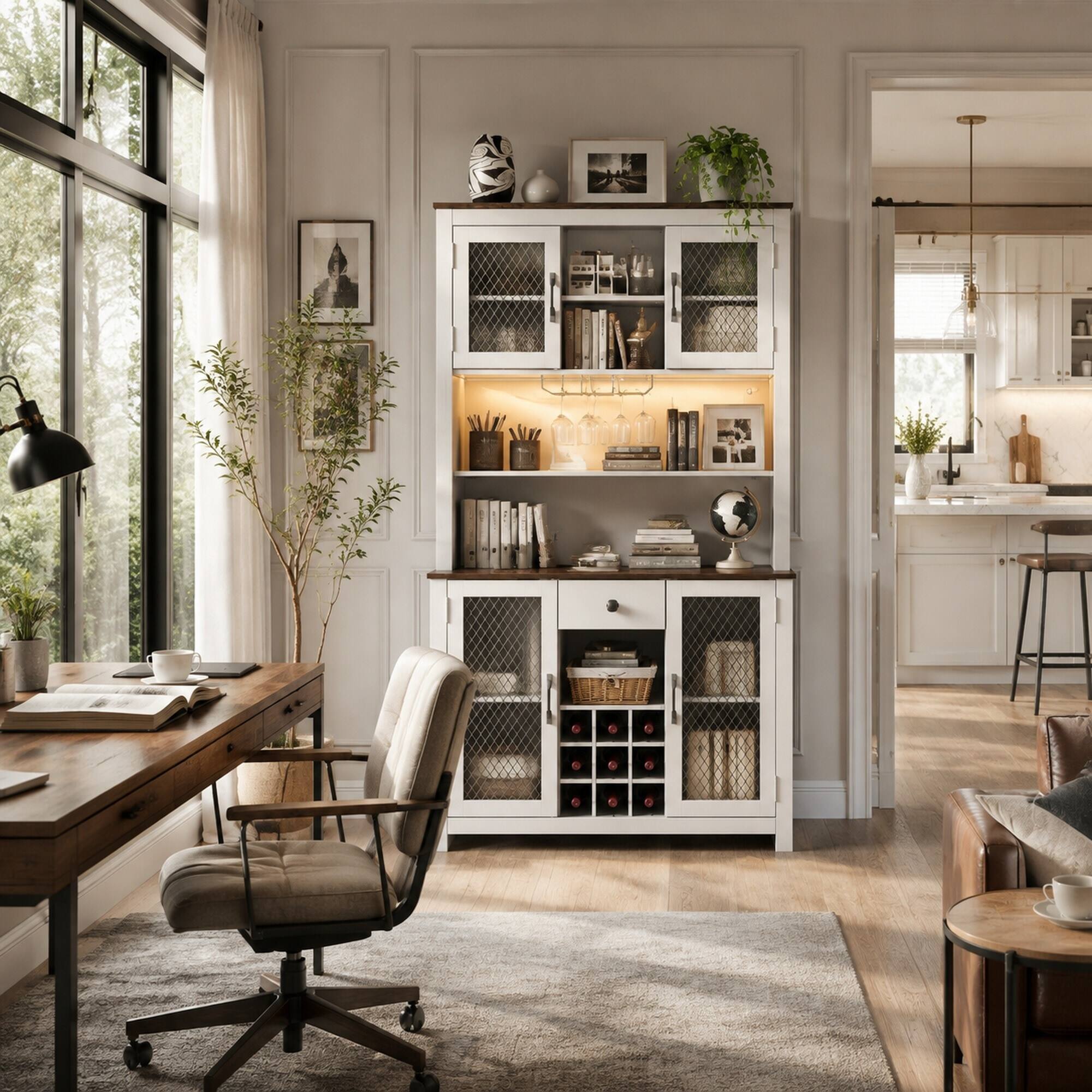 RYHNUYNE Freestanding 70.9 Inch Kitchen Pantry Cabinet with LED Outlets ...