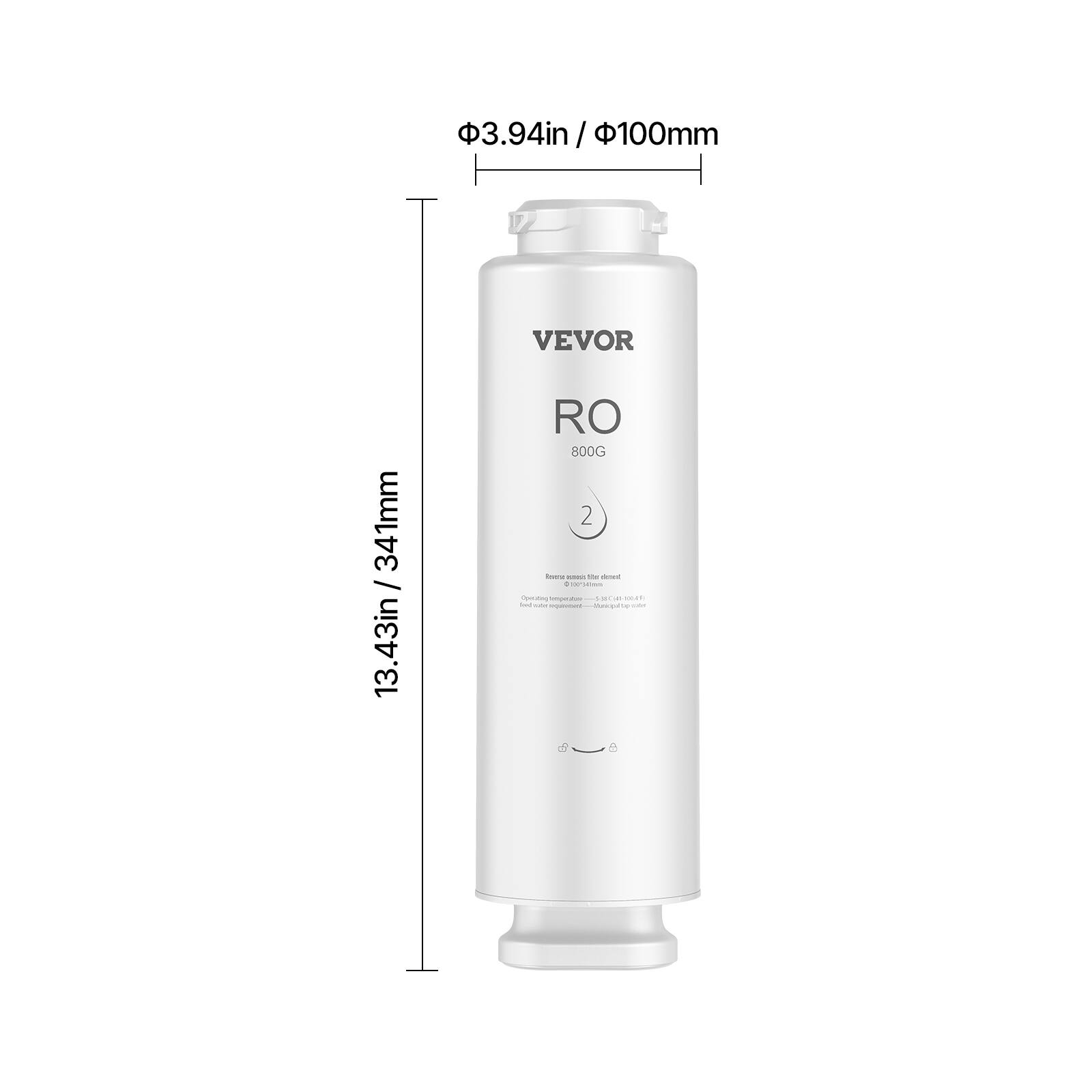 3.94in / 100mm  
VEVOR  
RO 800G  
13.43in / 341mm