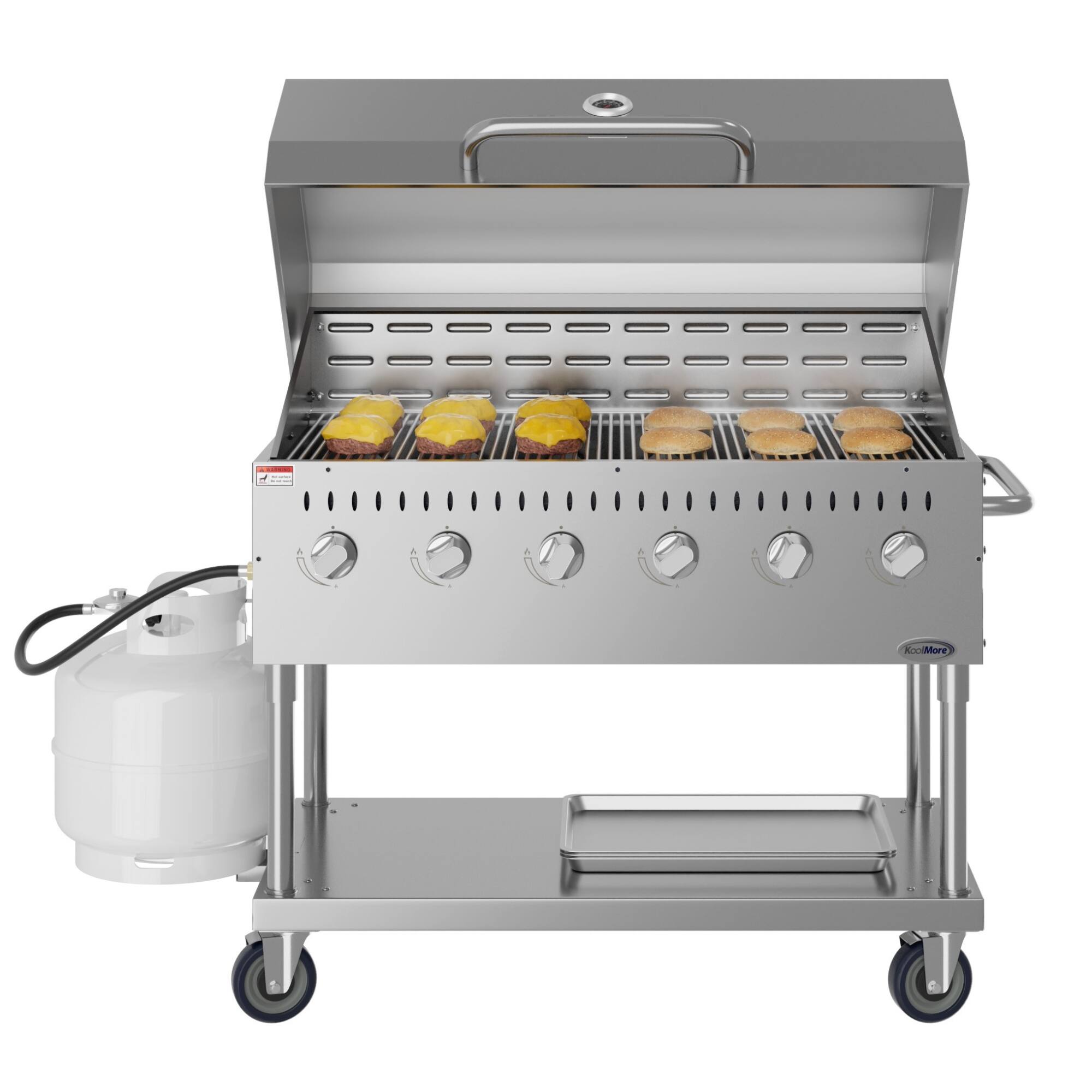 Angle. Koolmore - 48 in. Commercial Outdoor Propane Gas Grill with Roll Dome Cover, ETL Listed in Stainless-Steel (CGKIT4-48D) - Stainless Steel.