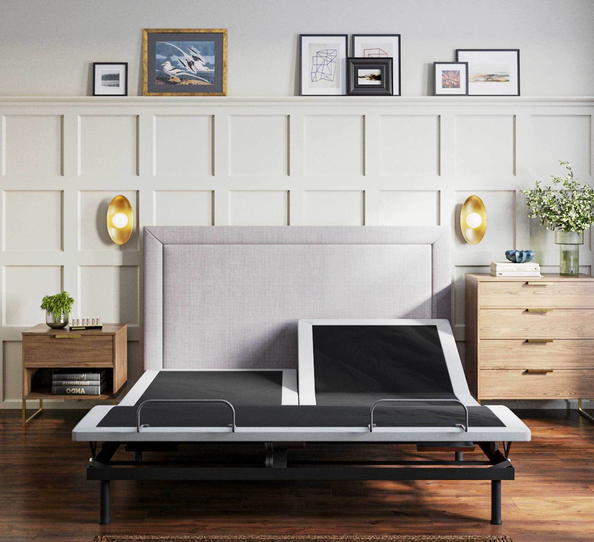 Front. Tiramisubest - Split Top King Adjustable Bed Base, Black+Grey Steel, Easy Assembly - Black+Grey.