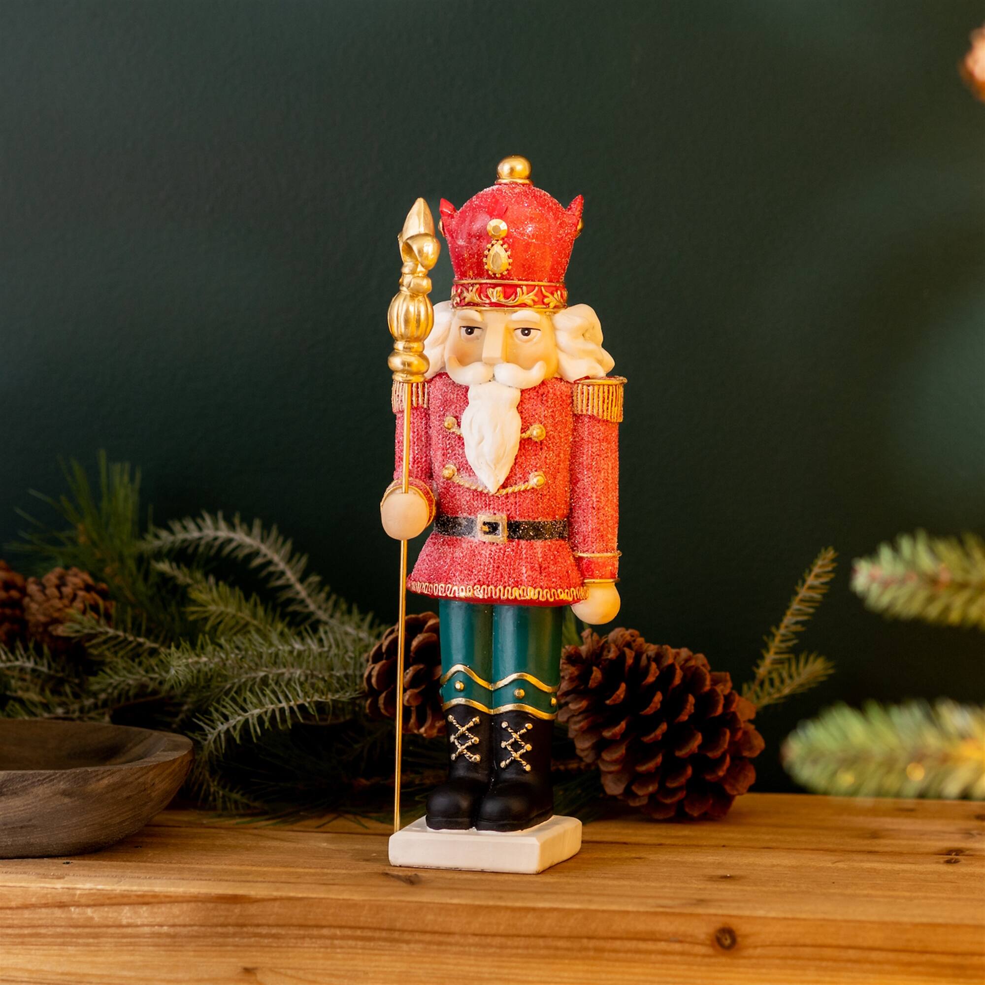 Angle. BreeBe - Glittered Nutcracker Figurine (Set of 2) - Red, Gold.