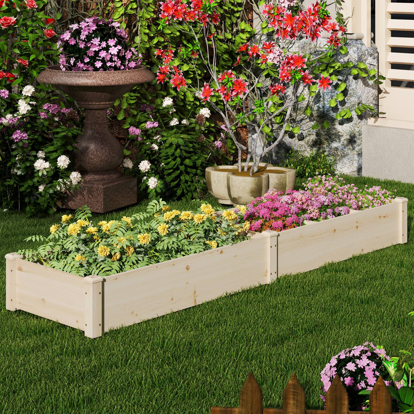 Alt View 7. Gymax - Gymax Wooden Raised Garden Bed w/ 2 Planter Boxes Divider Open-Ended Base for Flower - Natural.