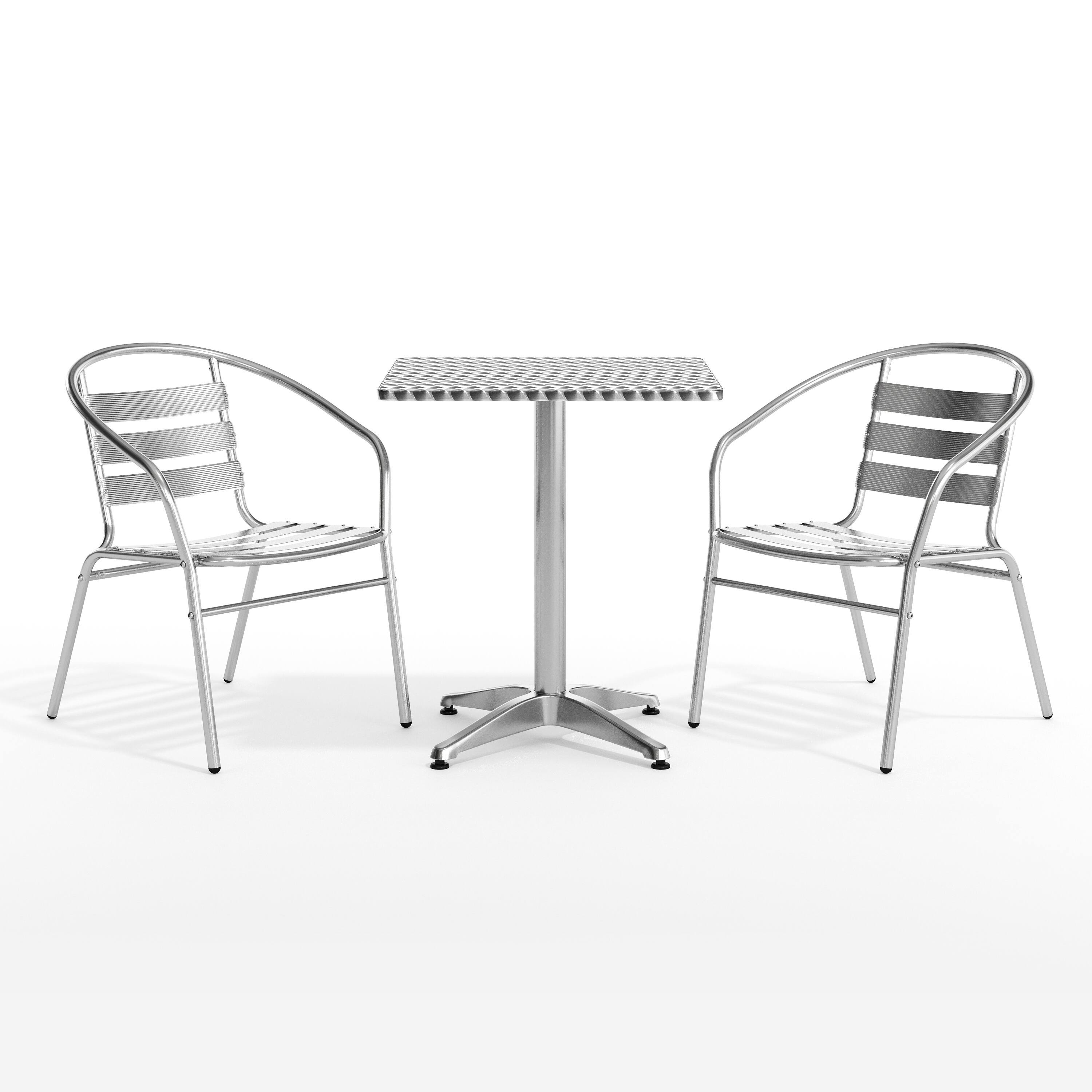 Alt View 10. Emma + Oliver - 23.5'' Square Aluminum Indoor-Outdoor Table Set with 2 Slat Back Chairs - Aluminum.