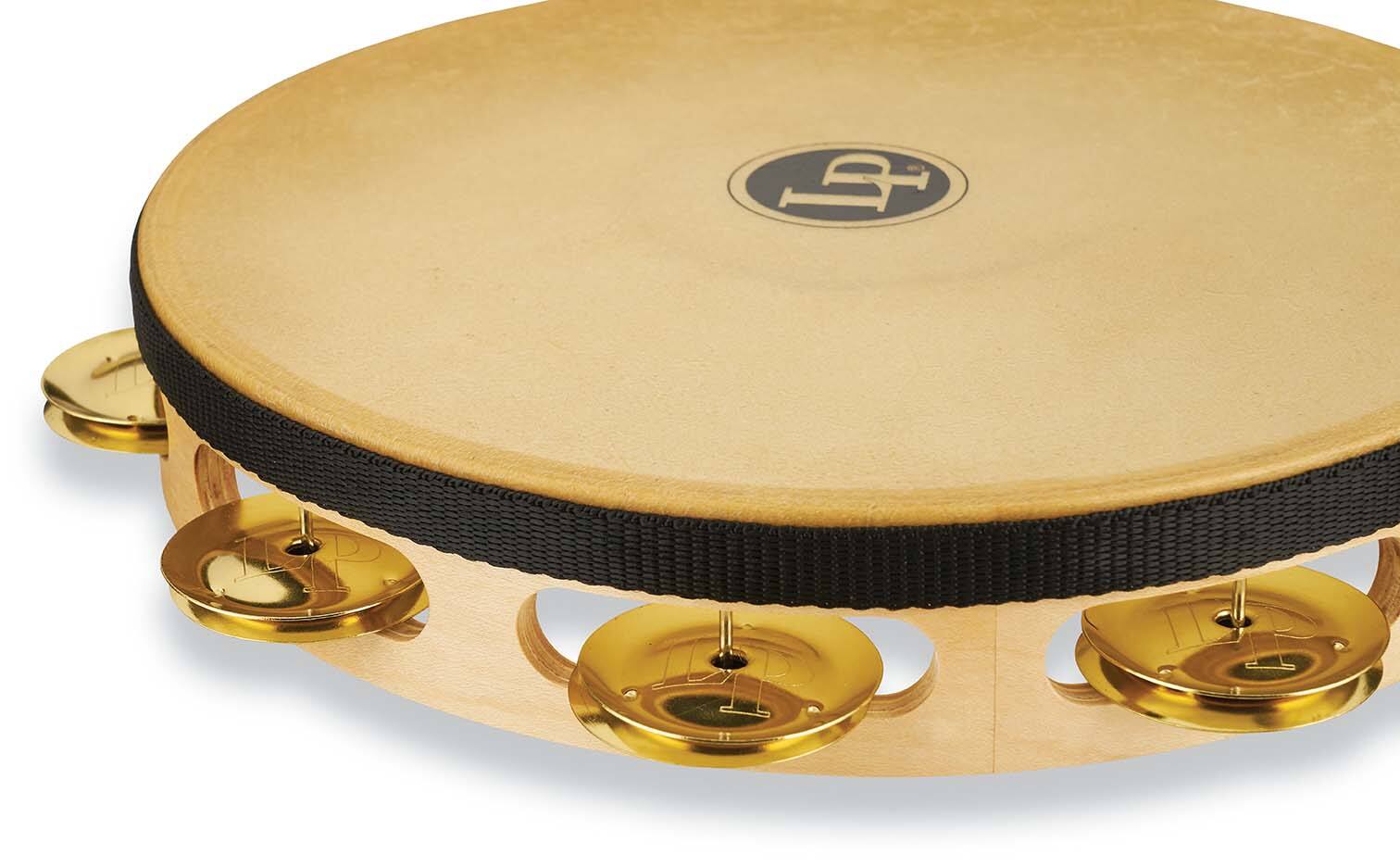 Left. Latin Percussion - Pro 10 Single Row Tambourine, Brass.