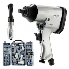 VEVOR - 71 Pieces Pro Air Tool and Accessories Kit - 1/2" Air Impact Wrench,3/8" Ratchet Wrench,1/2" Die Grinder, 4500BPM Hammer - Black,Gray