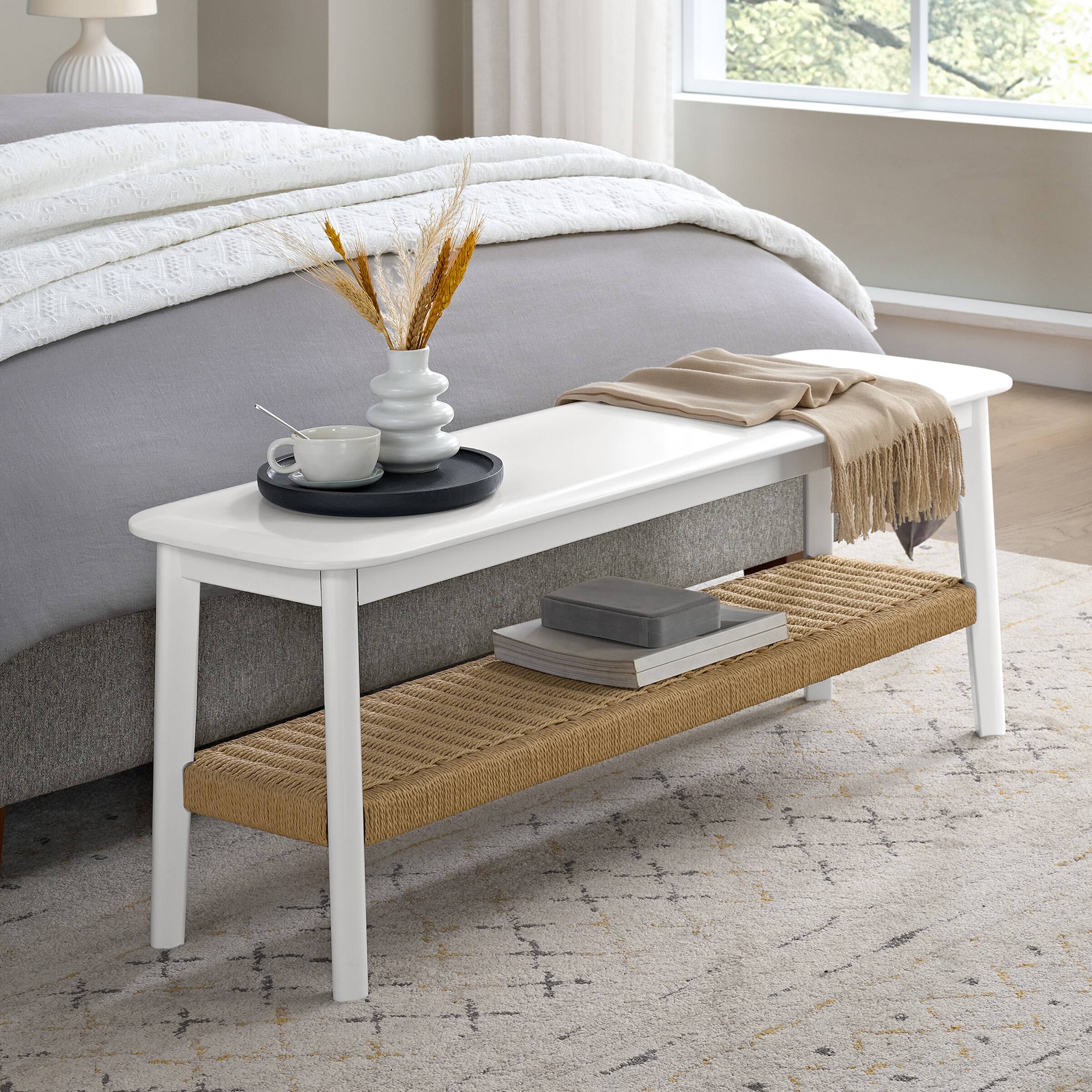 Alt View 2. Alaterre Furniture - 48 Inch Entryway Storage Bench with Lower Shelf for Bedroom or Living Room - White.