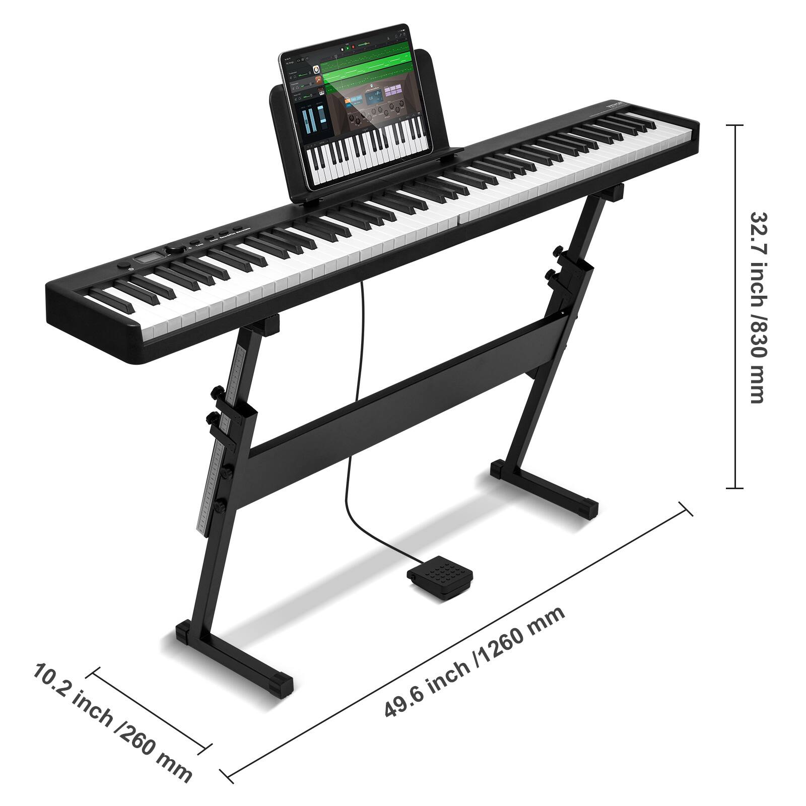 - 32.7 inch / 830 mm
- 10.2 inch / 260 mm
- 49.6 inch / 1260 mm