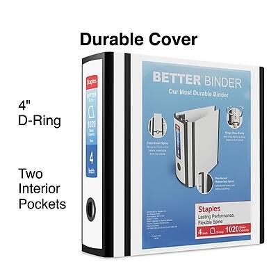 Durable Cover  
4" D-Ring  
1020 BETTER BINDER  
Our Most Durable Binder  
Two Interior Pockets  
4 Inch Staples  
Lasting Performance  
Flexible Spine  
4 Beng 1020
