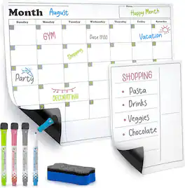 Zulay Kitchen - Magnetic Dry Erase Calendar Whiteboard Kit - Magnetic Calendar for Fridge - White