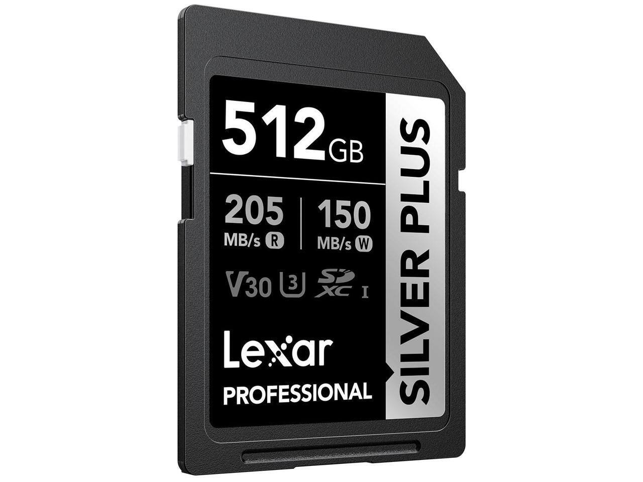 512 GB  
205 MB/s R  
150 MB/s W  
V30  
I  
SDXC  
Lexar Professional  
SILVER PLUS