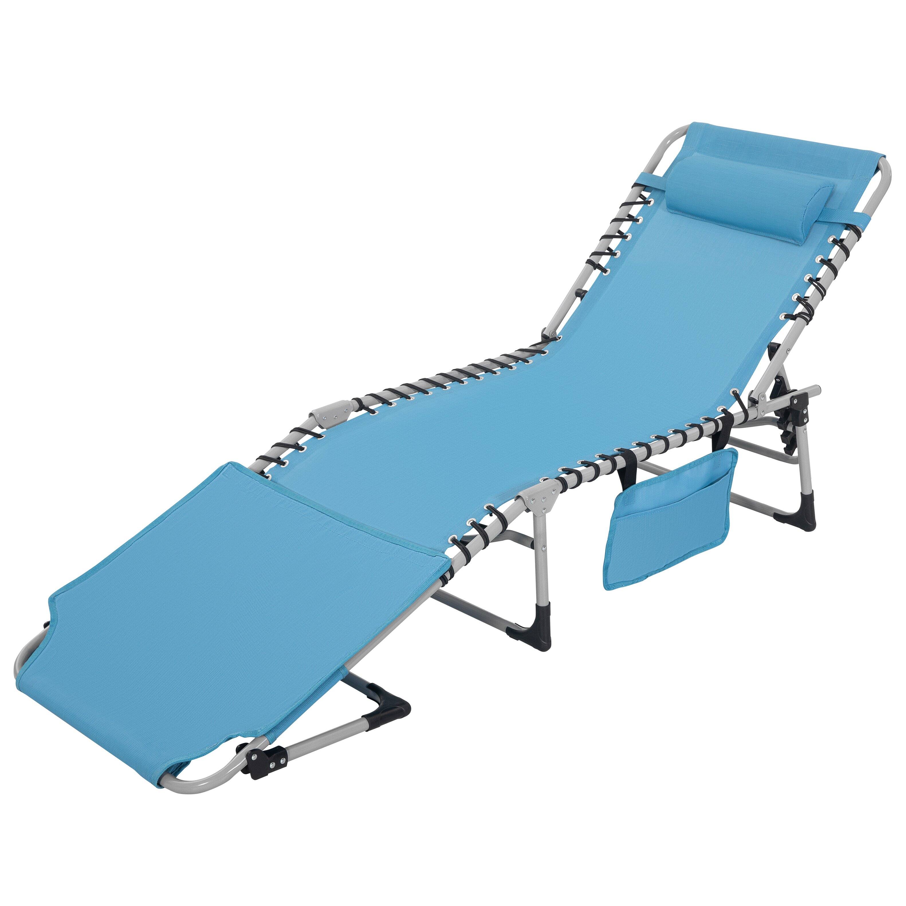 Alt View 7. Nuu Garden - Folding Textilene Chaise Lounge Chair, 5-Position Adjustable Recliner with Pillow and Face Hole - blue and light gray.