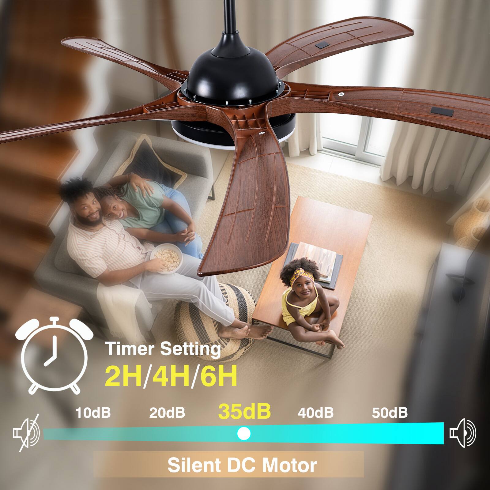 Timer Setting  
2H/4H/6H  

10dB 20dB 35dB 40dB 50dB  

Silent DC Motor