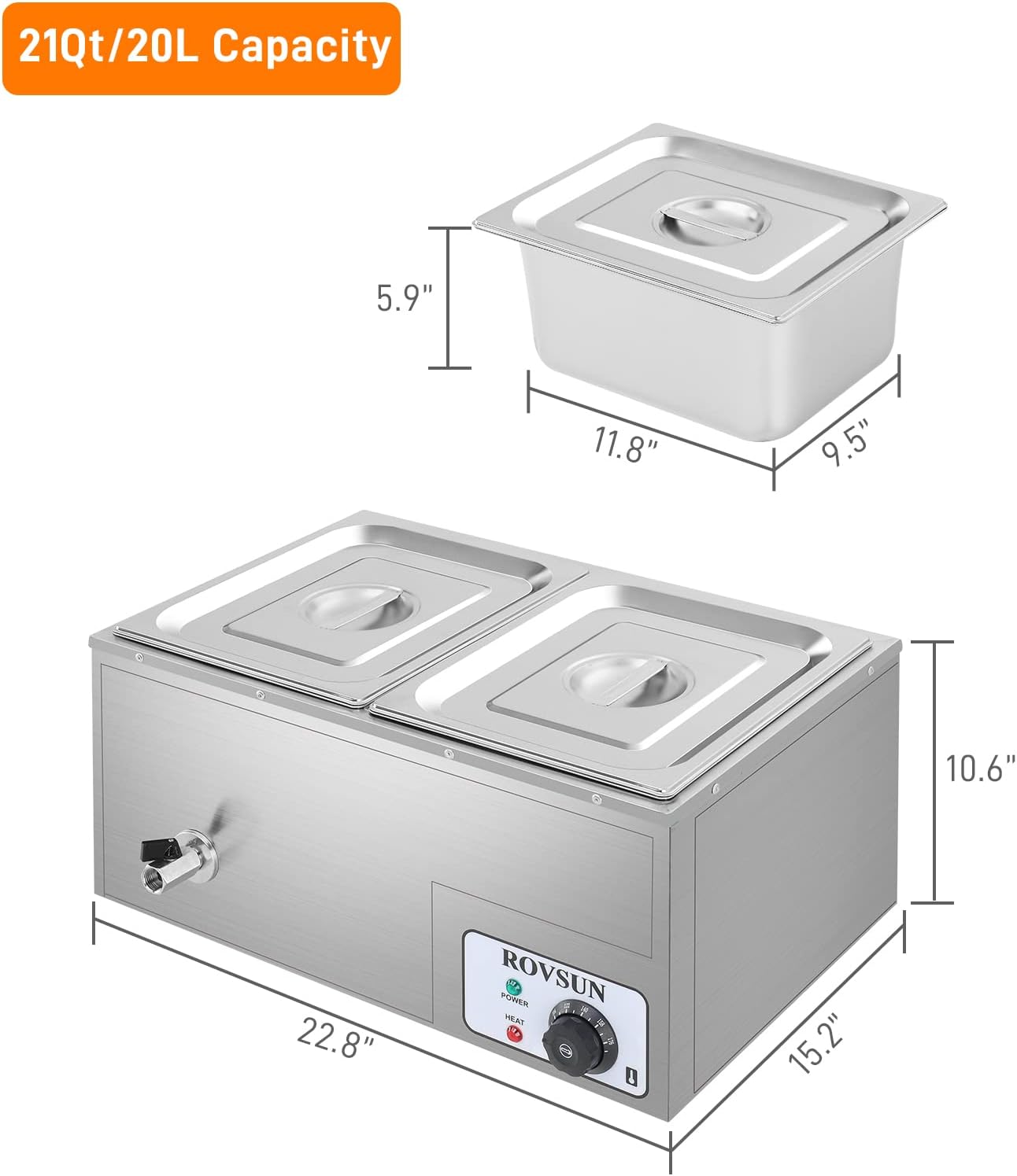 21Qt/20L Capacity

5.9"  
11.8"  
9.5"  
10.6"  
22.8"  
15.2"  

ROVSUN POWER