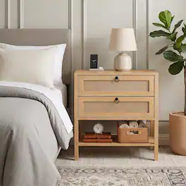 WELLFOR - Boho Rattan Nightstand with 2 Drawers and Bottom Open Shelf - Natural