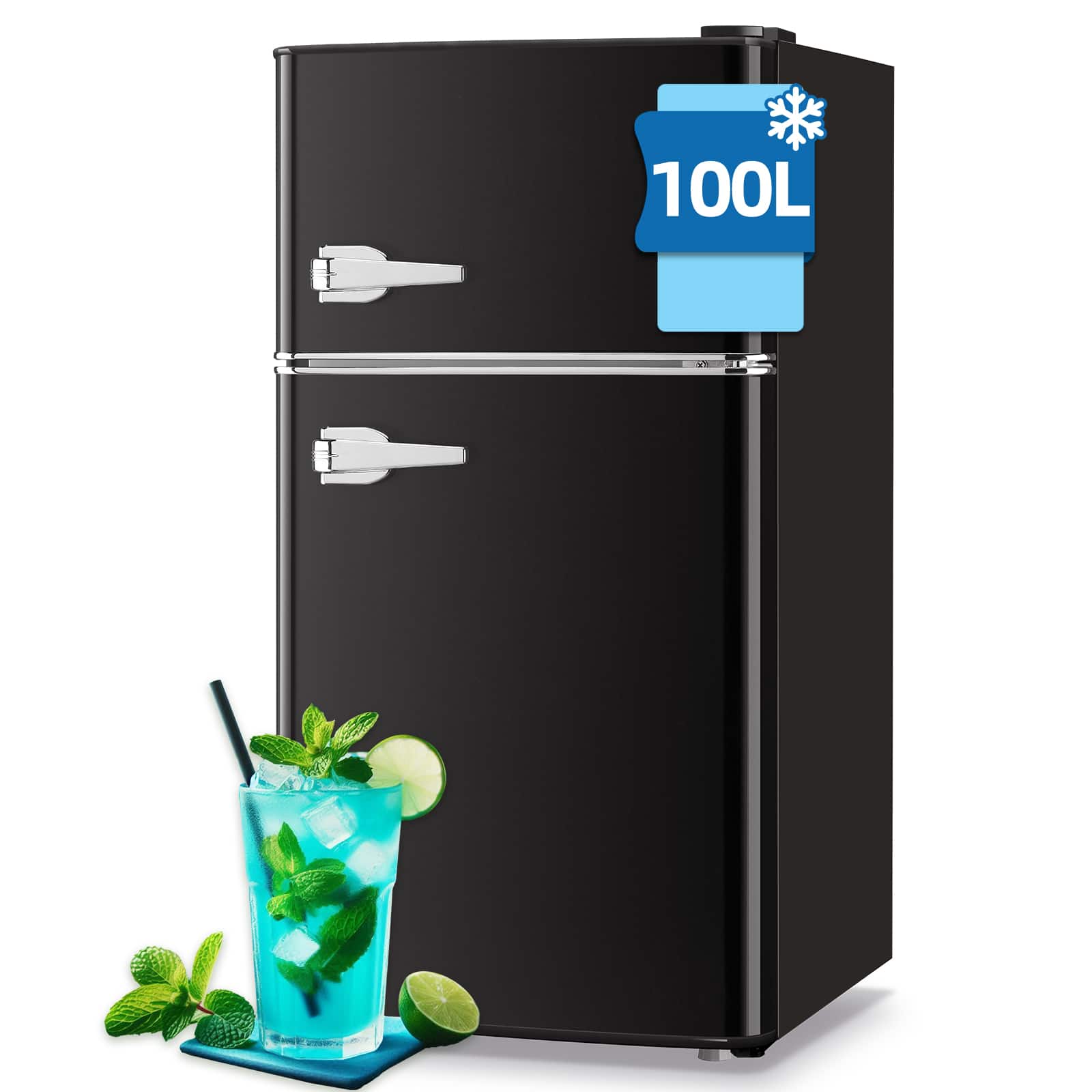WANAI - 3.5 Cu.Ft Retro Mini Fridge with Top Freezer, Dual Door Refrigerator with Handles - Black