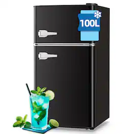 WANAI - 3.5 Cu.Ft Retro Mini Fridge with Top Freezer, Dual Door Refrigerator with Handles - Black