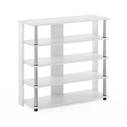 Front. Furinno - Turn-N-Tube 5 Tier Wide Shoe Rack - White Oak/Stainless Steel.