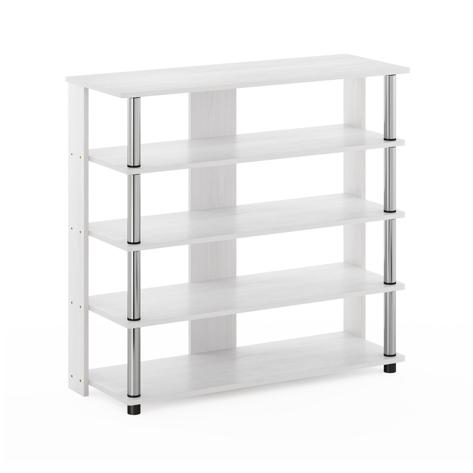 Front. Furinno - Turn-N-Tube 5 Tier Wide Shoe Rack - White Oak/Stainless Steel.