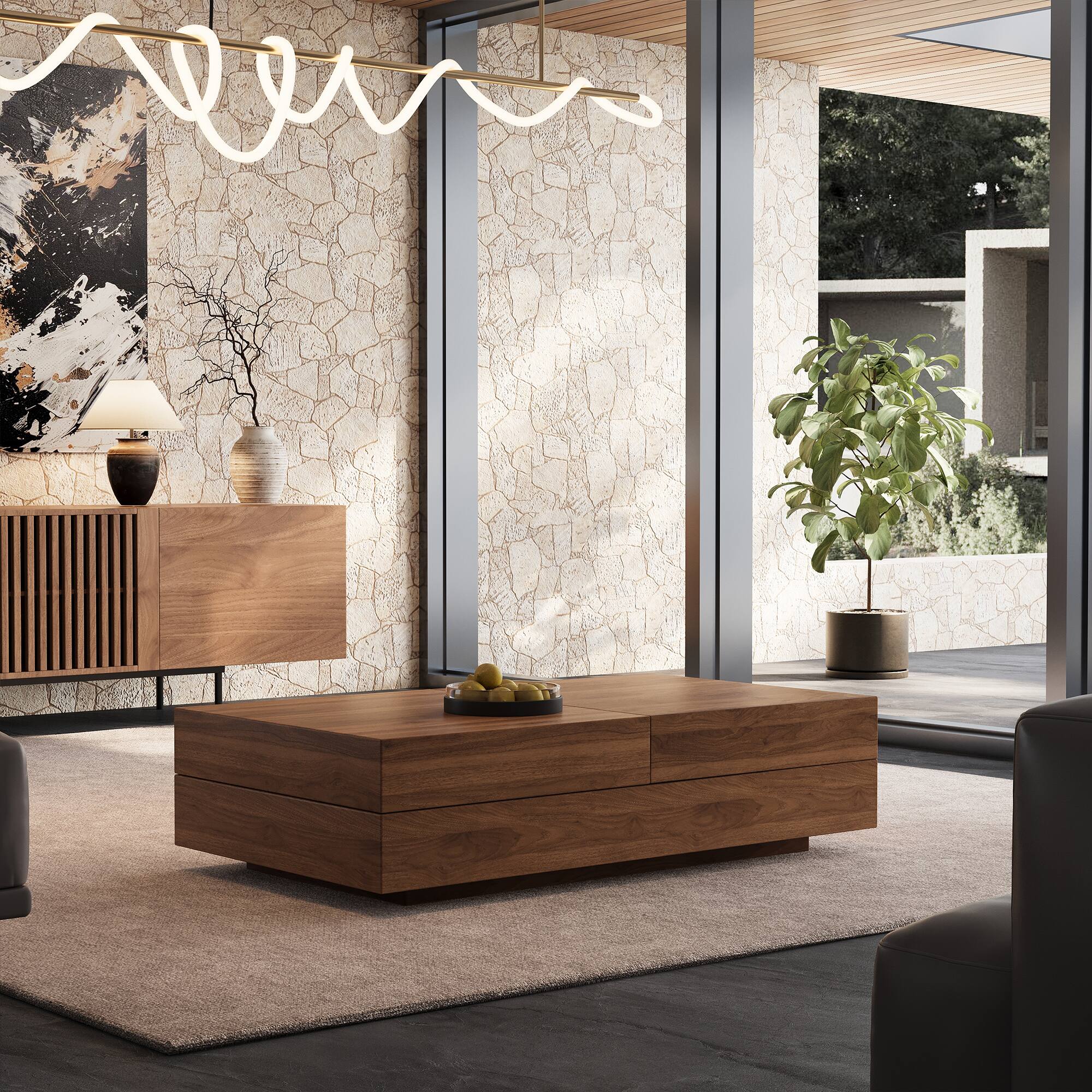 Alt View 1. luck idea - 47.2" Extendable Coffee Table With Hidden Storage - Walnut color.