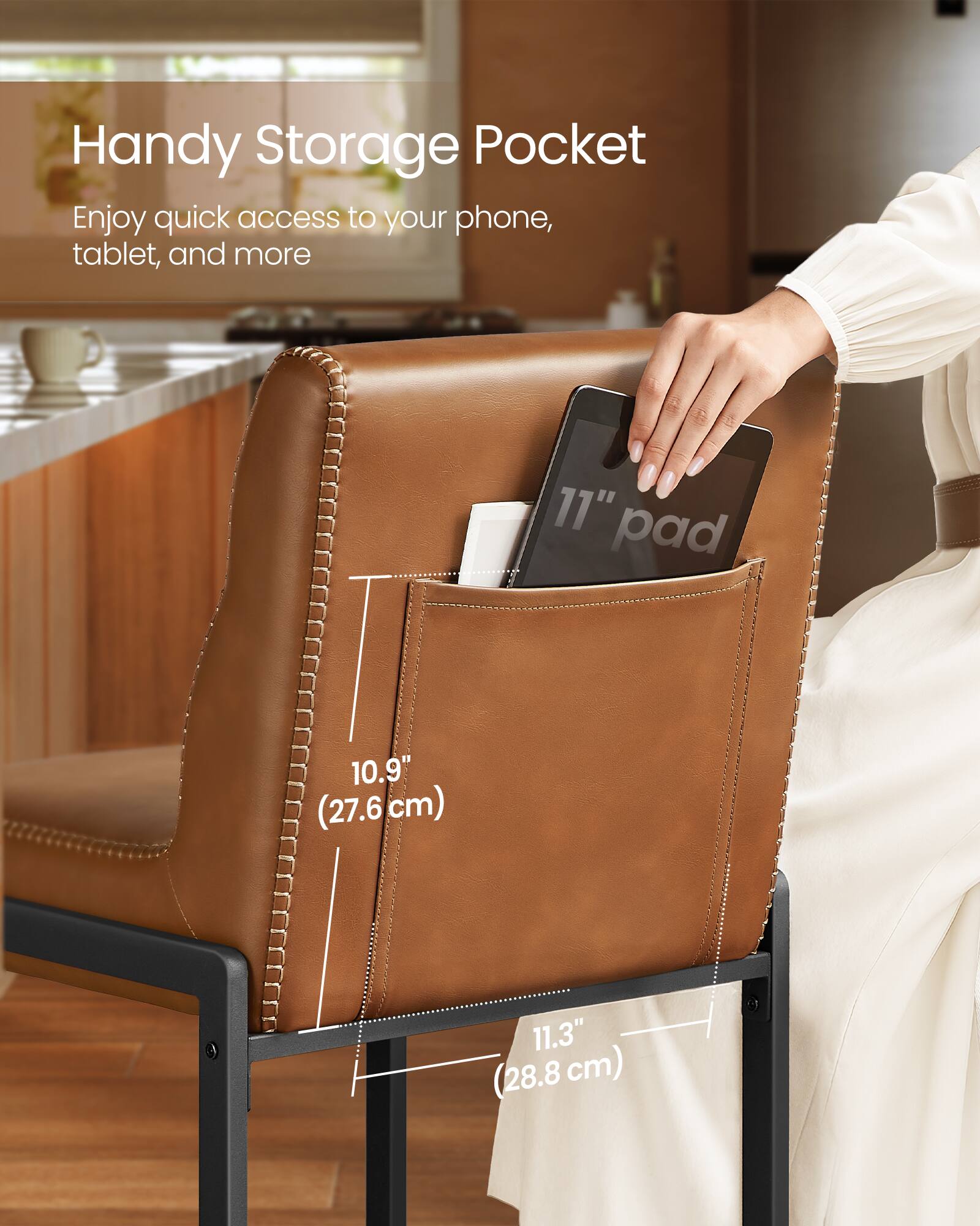 Handy Storage Pocket  
Enjoy quick access to your phone, tablet, and more  

11" pad  
10.9" (27.6 cm)  
11.3" (28.8 cm)