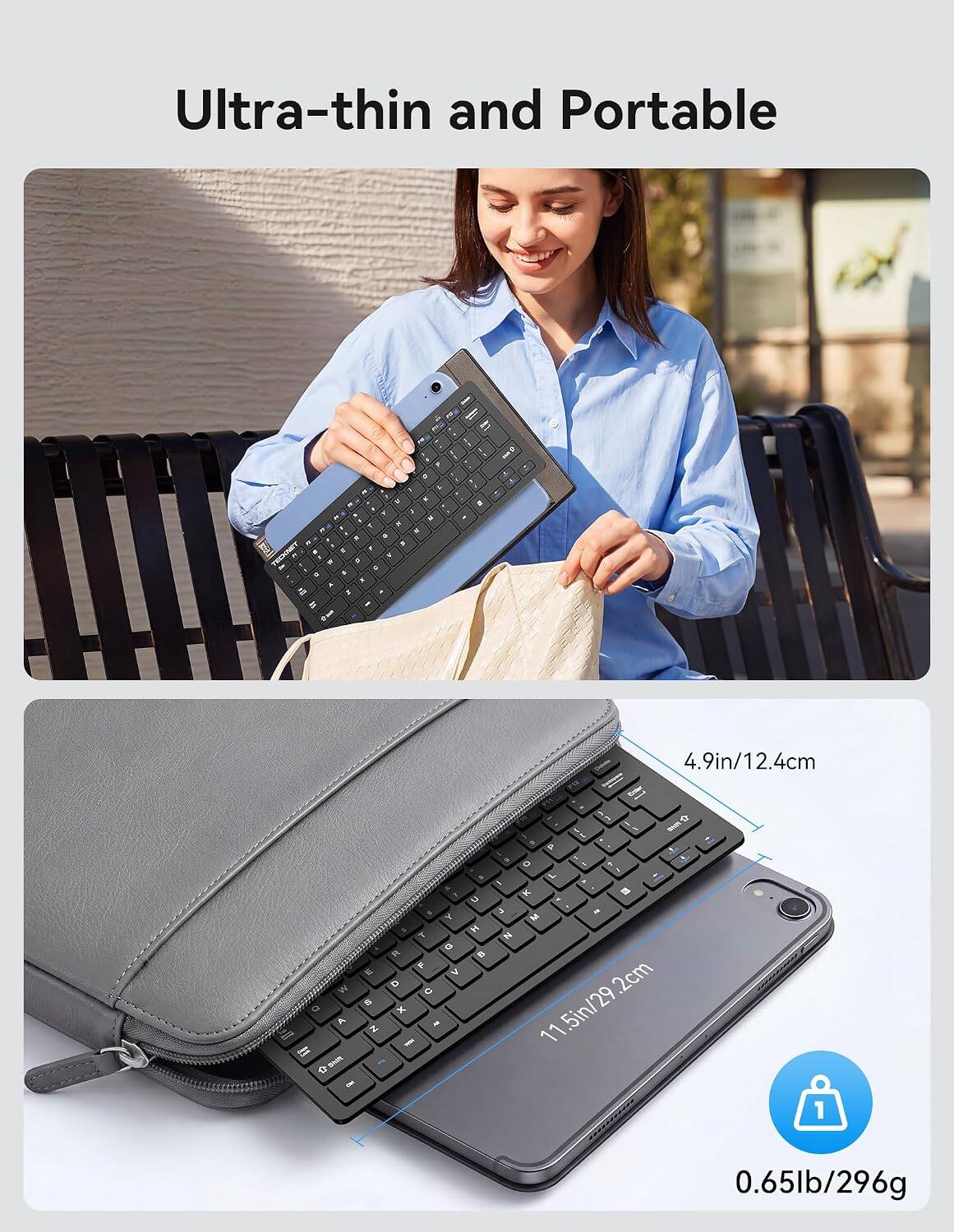 TECKNET 2.4G Small Wireless Keyboard, Compact Mini, Media Hotkeys, 12 ...