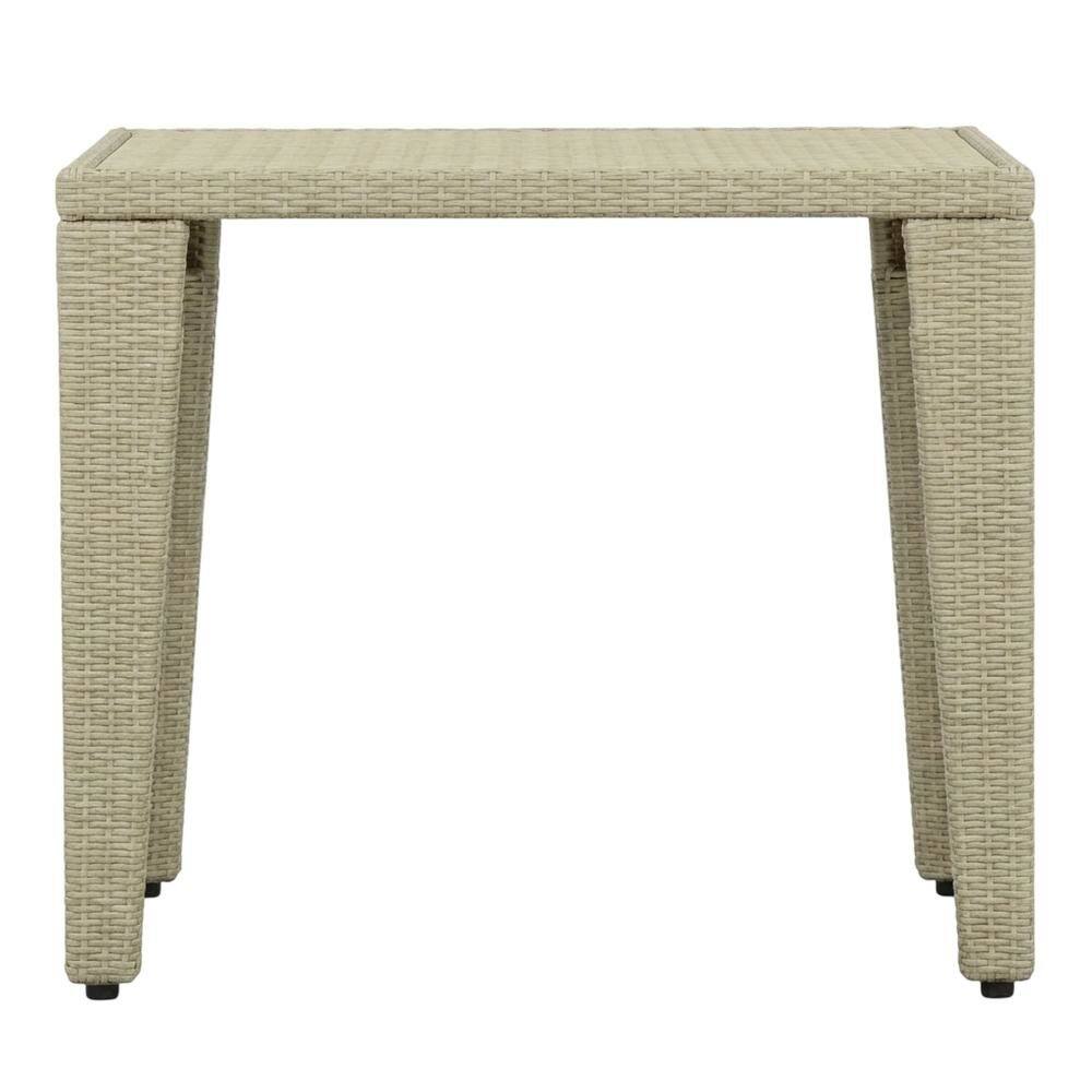 Left. Outdoor Escape - Rectangle PE Wicker Dining Table with Glass Top for Outdoor Patio - Natural Linen.