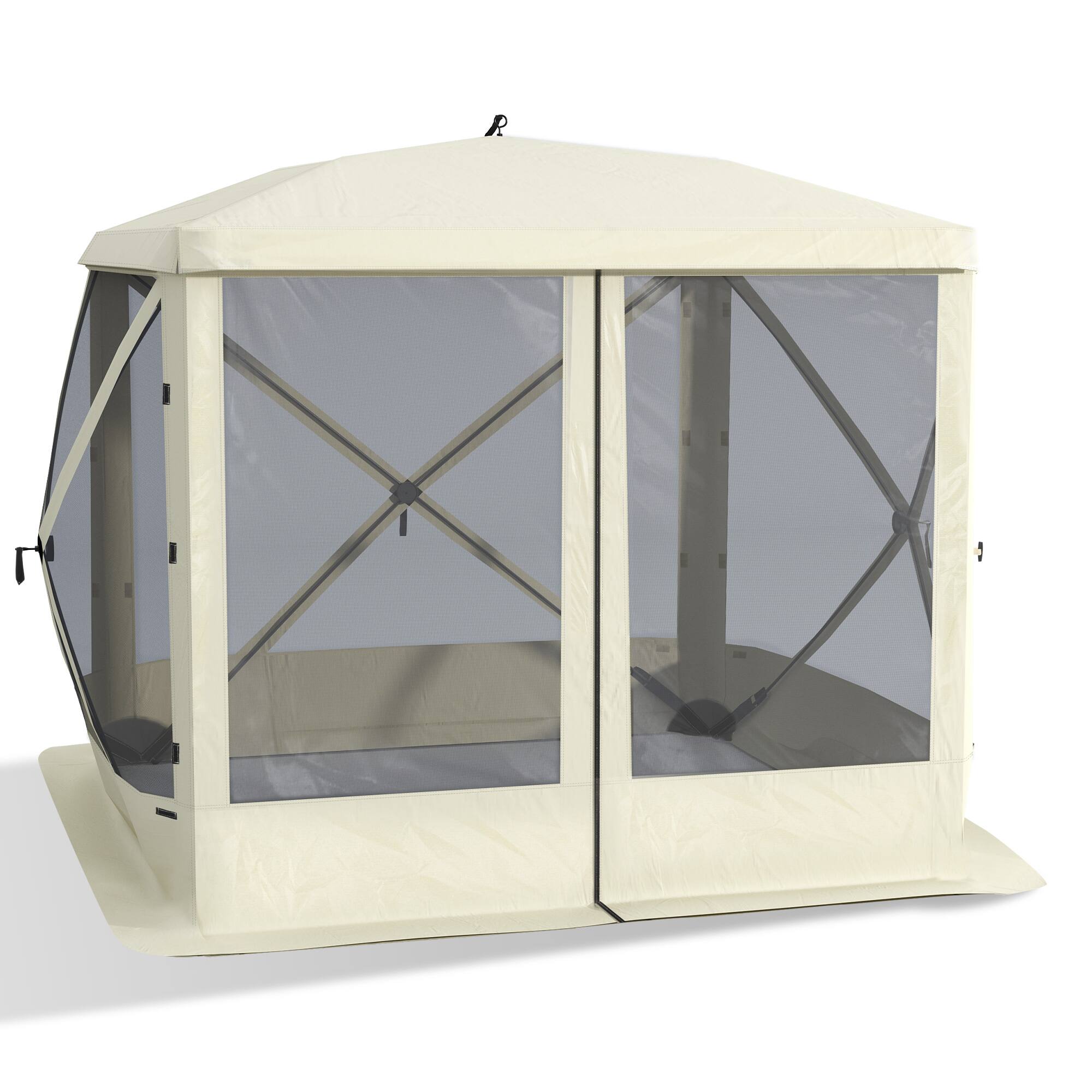 Front. Outsunny - Pop Up Camping Canopy Gazebo Screen Shelter Tent with Single Person Easy Set-Up, Ventilating Mesh, 7x7FT - Beige.