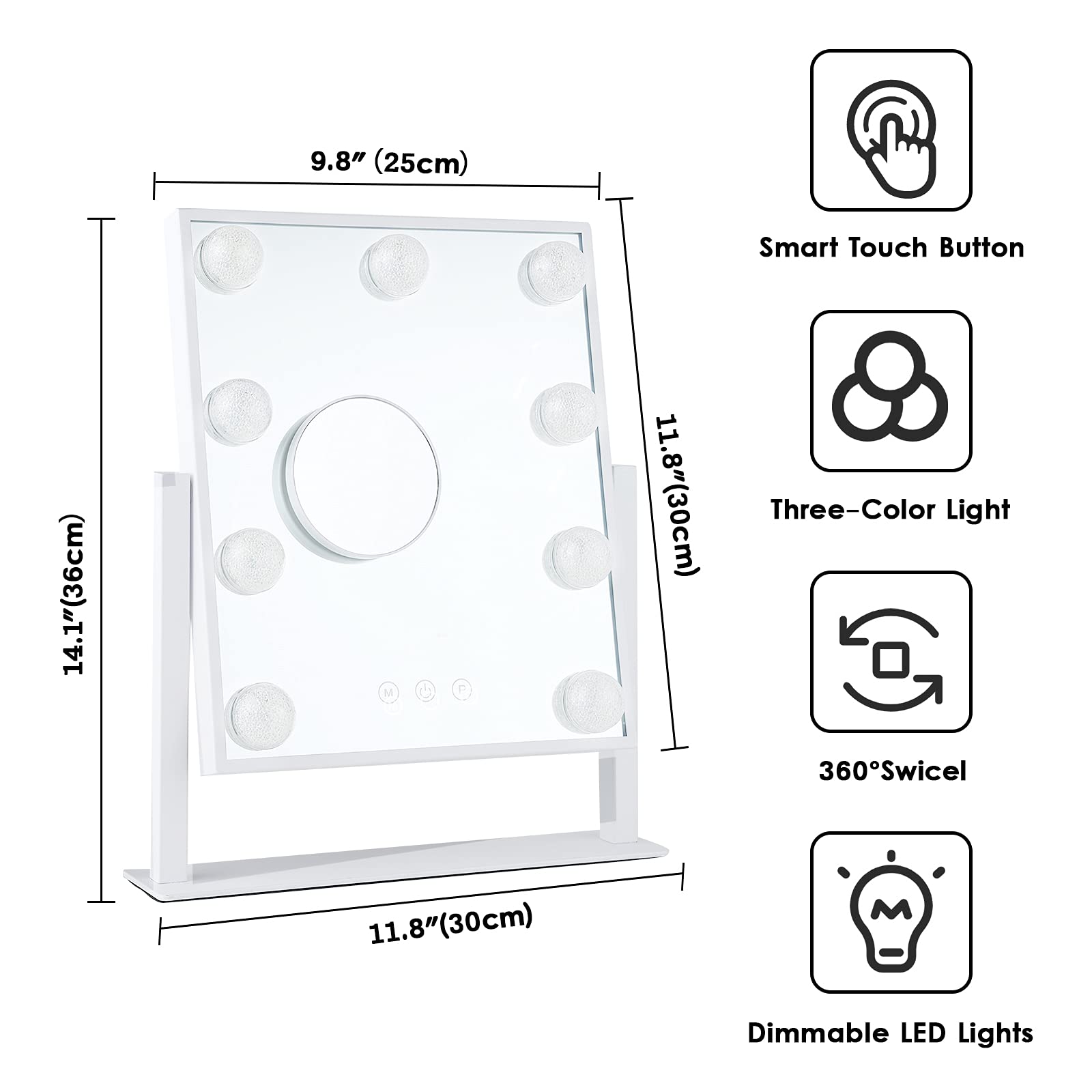 Alt View 4. Cedar Assembly - Mirror LED Lighted Magnifying Vanity Makeup Hollywood Multi-Color Dimmable Premium Quality - Black.