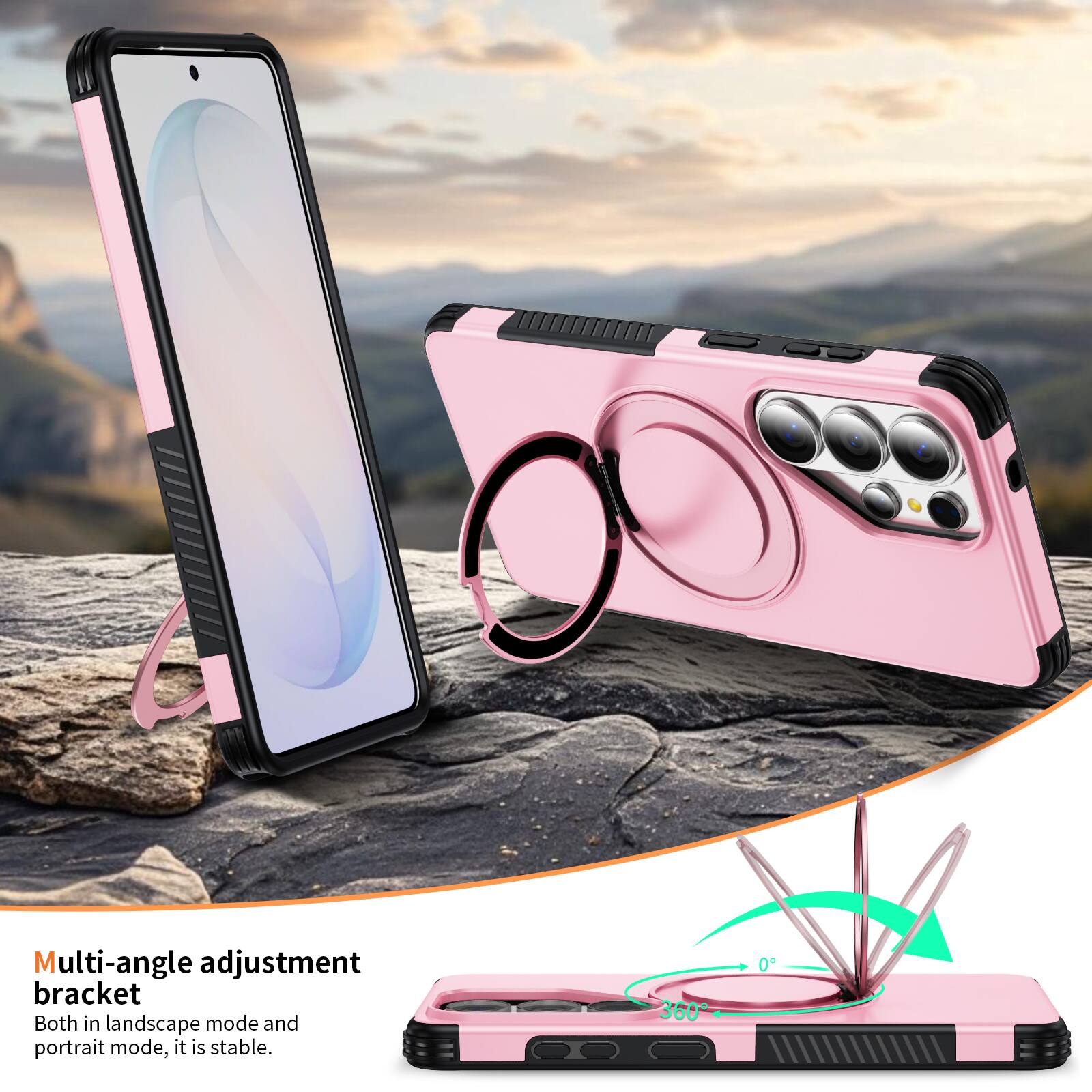 Multi-angle adjustment bracket  
Both in landscape mode and portrait mode, it is stable.  
360°