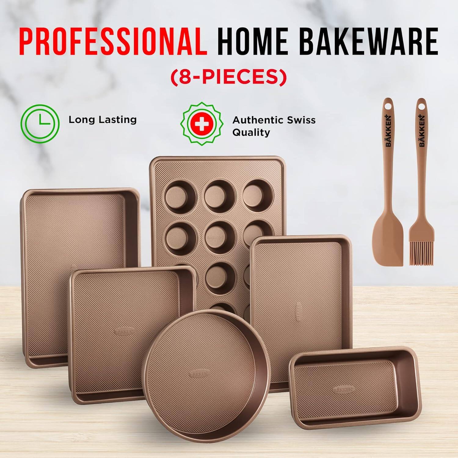 PROFESSIONAL HOME BAKEWARE (8-PIECES) Long Lasting + Authentic Swiss Quality BAKKEN BKKEN