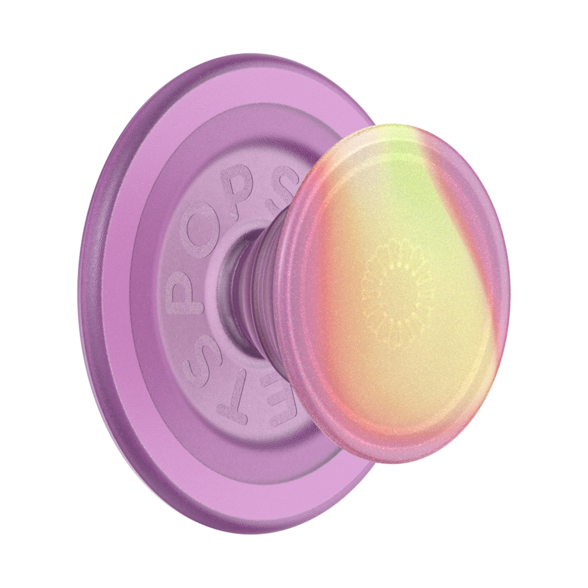 Angle. PopSockets - MagSafe PopGrip Universal Magnetic Grip & Stand with Adapter Ring for Cell Phones - Aurange Translucent.