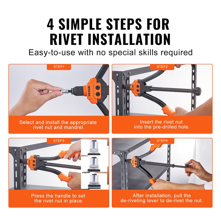 VEVOR Rivet Nut Tool, 14” Rivnut Tool Kit with 7 PCS Metric and SAE ...
