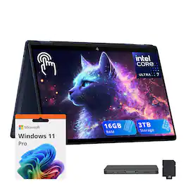 HP - OmniBook X Flip 14" Touch 2-in-1 Laptop,Ultra 7 256V,16GB RAM,2TB SSD+1TB Dock Set,Backlit keyboard,Win 11 Pro - Blue