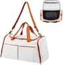 Quick Deer - 44L Multi-Pocket Sports Duffel Bag for Travel & Gym, Carry-On Weekender Bag with Wet Pocket and Shoulder Strap - White & Brown