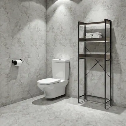 Front. Hivvago - Freestanding Over-Toilet Storage Shelf with Hooks and Adjustable Base - Gray.