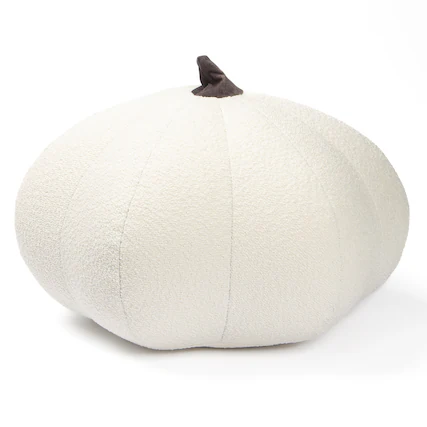 Front. Jaxx - Jaxx Pumpkin Pouf - Luxurious Ottoman for Fall & Halloween Décor - Boucle White - Boucle Green.