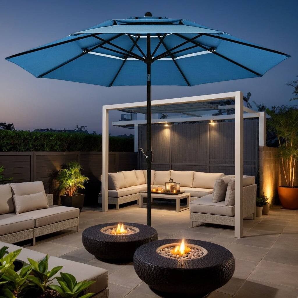 Front. Kadyn - 10ft 3 Tier Patio Umbrella Aluminum Sunshade Shelter Double Vented without Base Blue Outdoor Table Umbrella Yard Umbrell - Blue.