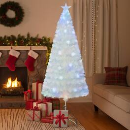 BreeBe - Pre-Lit Iridescent Fiber Optic Tree – 5ft 6ft 7ft Artificial Christmas Decor - White
