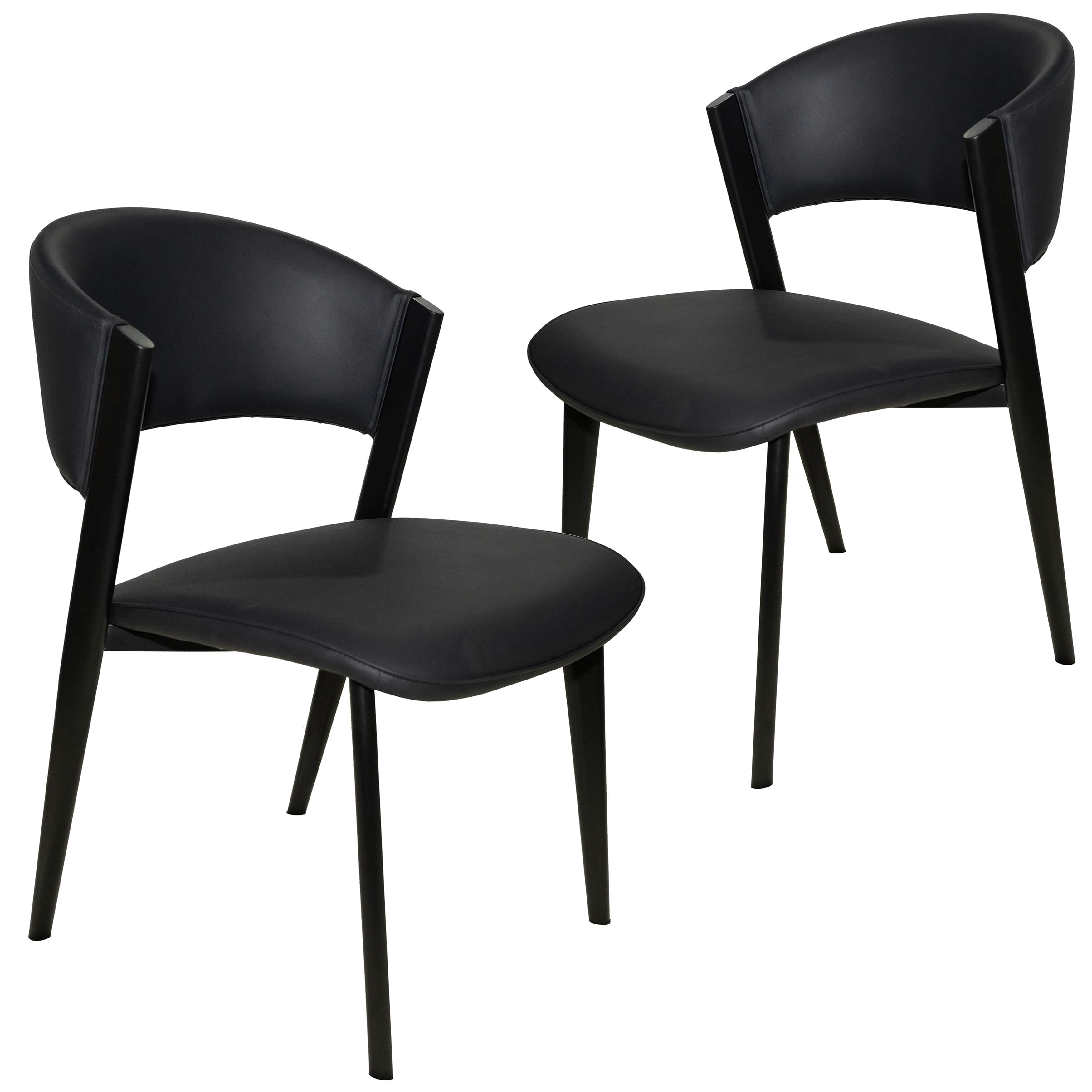 Front. LeisureMod - Aspen 2-PCS Mid-Century Leather Dining Side Chair with Scratch-Resistant Powder-Coated Iron Legs - Black.