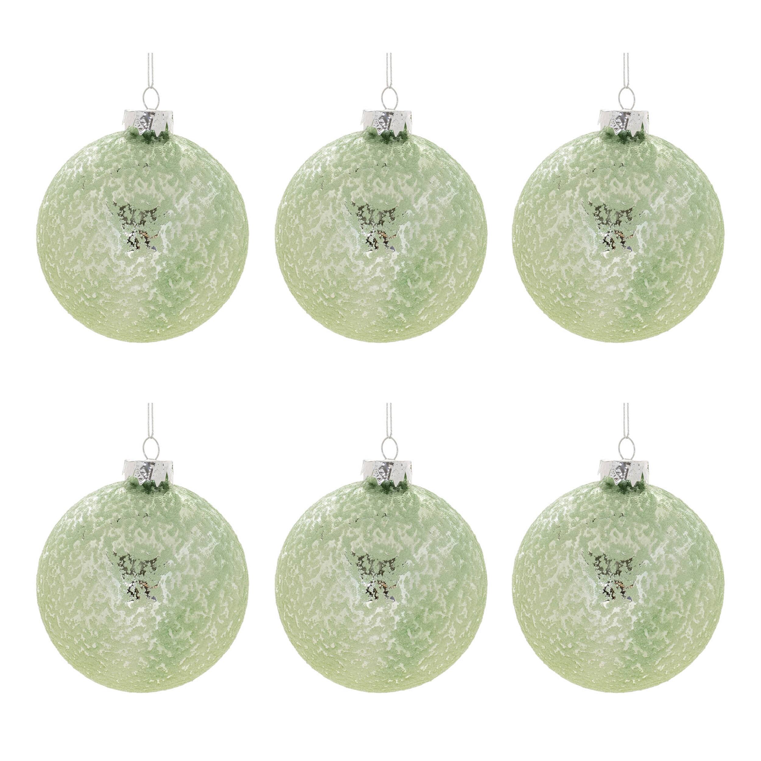 Left. BreeBe - Beaded Glass Ball Ornament (Set of 6) - Green, Silver.