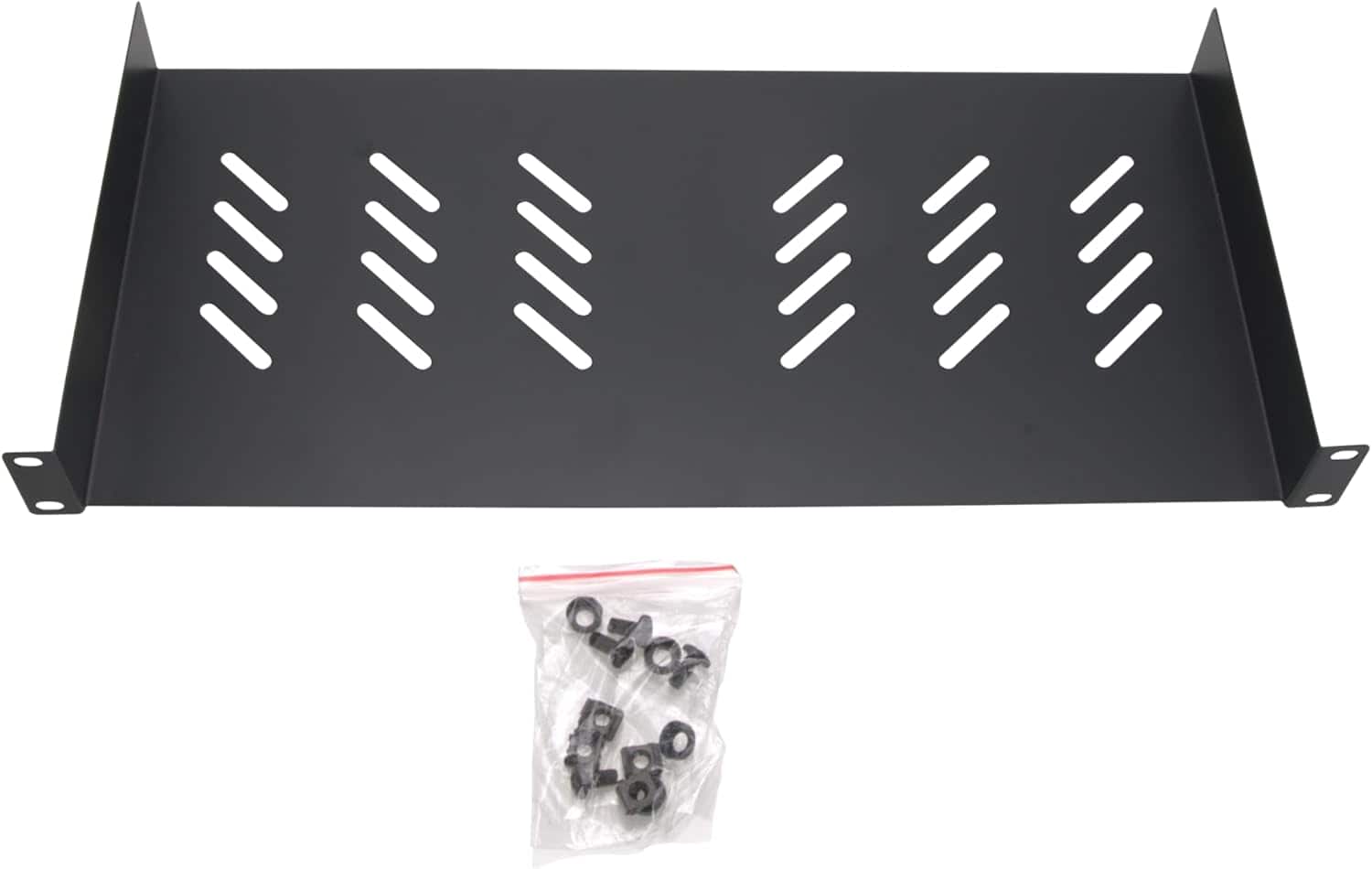 Cables Direct Online - 1U 19" Vented Server Rack Shelf - 8" (210mm) Deep No-Lip Steel Tray, 11lb Capacity  for Network Racks & Cabinets - Black