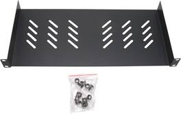 Cables Direct Online - 1U 19" Vented Server Rack Shelf - 8" (210mm) Deep No-Lip Steel Tray, 11lb Capacity for Network Racks & Cabinets - Black