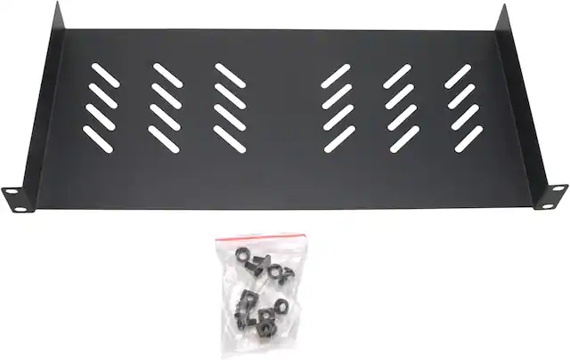 Front. Cables Direct Online - 1U 19" Vented Server Rack Shelf - 8" (210mm) Deep No-Lip Steel Tray, 11lb Capacity for Network Racks & Cabinets - Black.