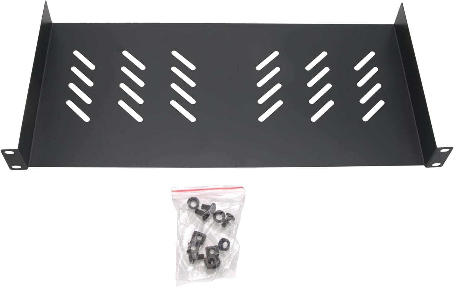 Front. Cables Direct Online - 1U 19" Vented Server Rack Shelf - 8" (210mm) Deep No-Lip Steel Tray, 11lb Capacity  for Network Racks & Cabinets - Black.