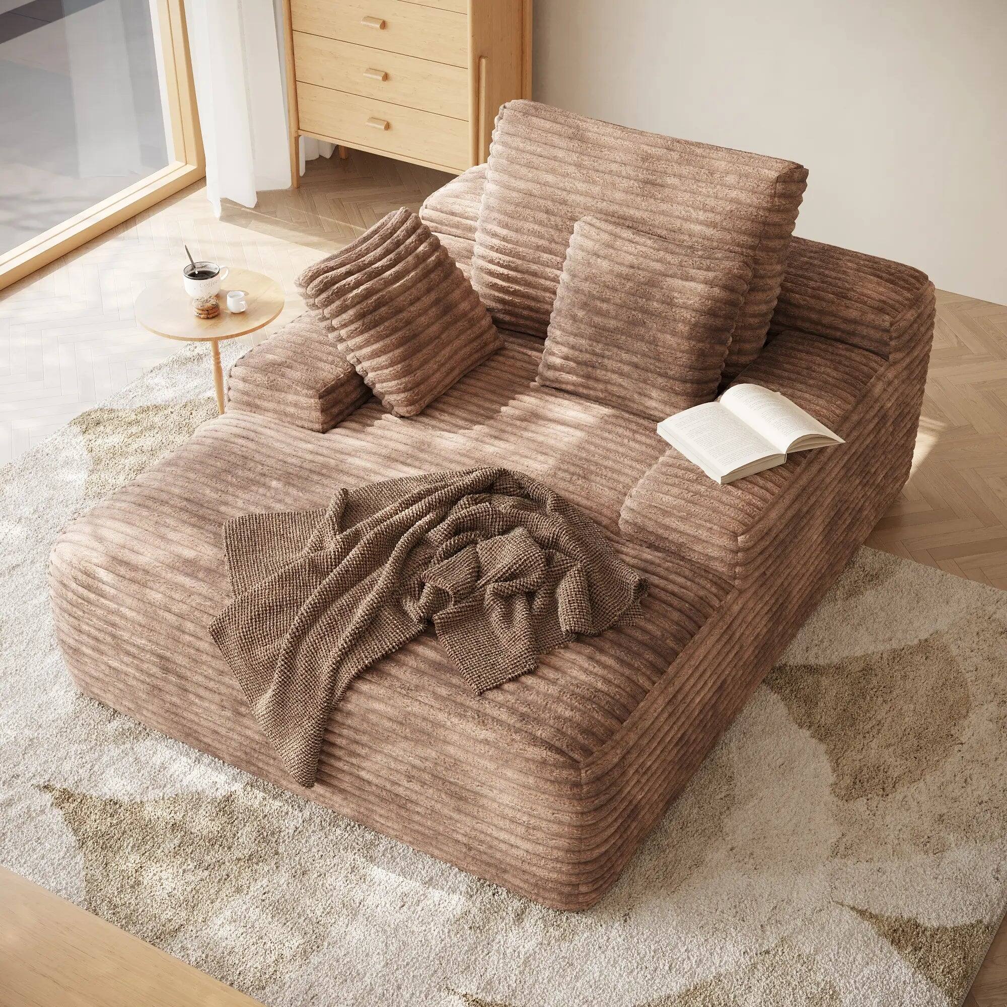 Angle. Yardgrace - Corduroy Sofa Bed, Boneless Sleeper Sofa Lounge Chair Indoor, Modern Comfy Deep Seat Lazy Couch - Brown.