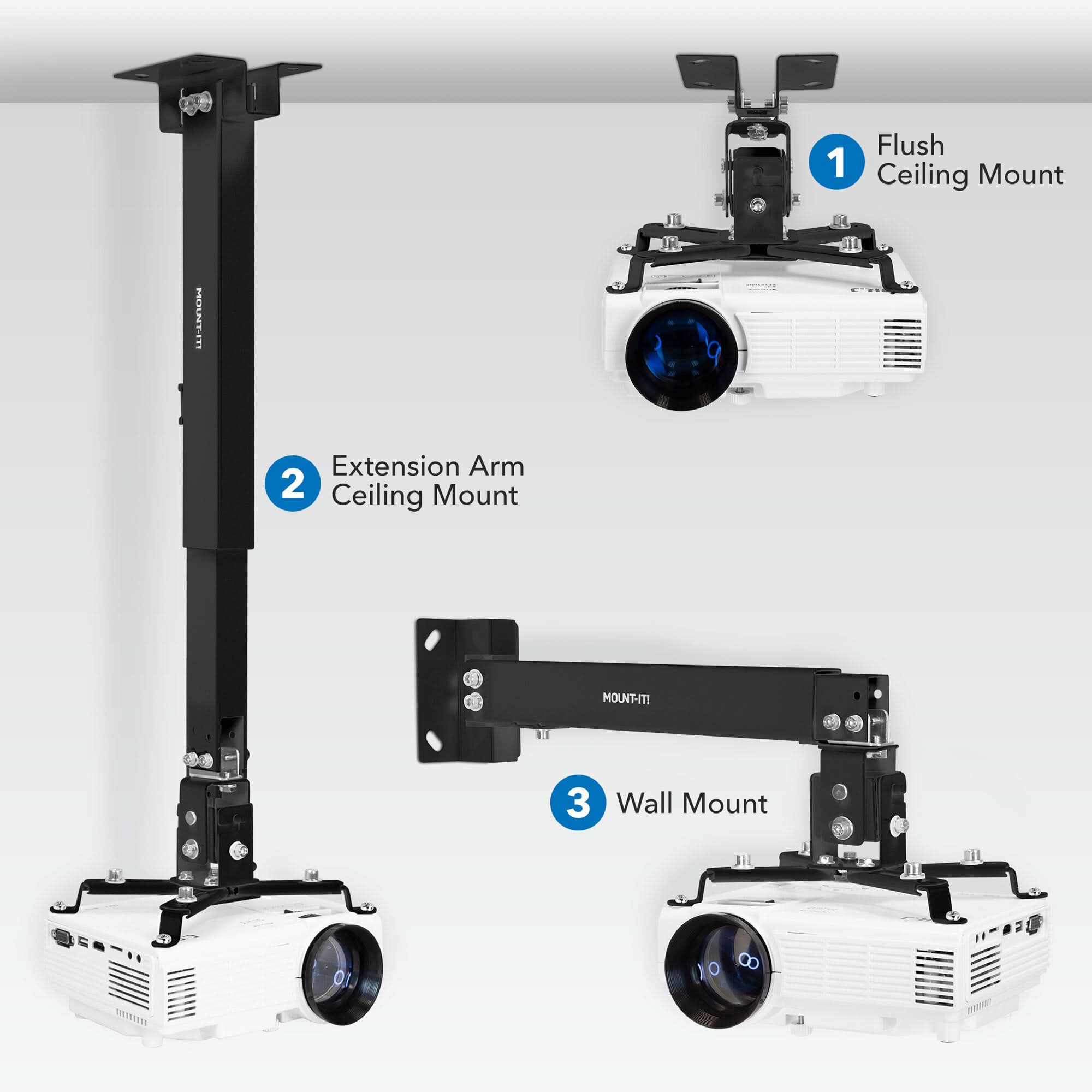 1. Flush Ceiling Mount  
2. Extension Arm Ceiling Mount  
3. Wall Mount