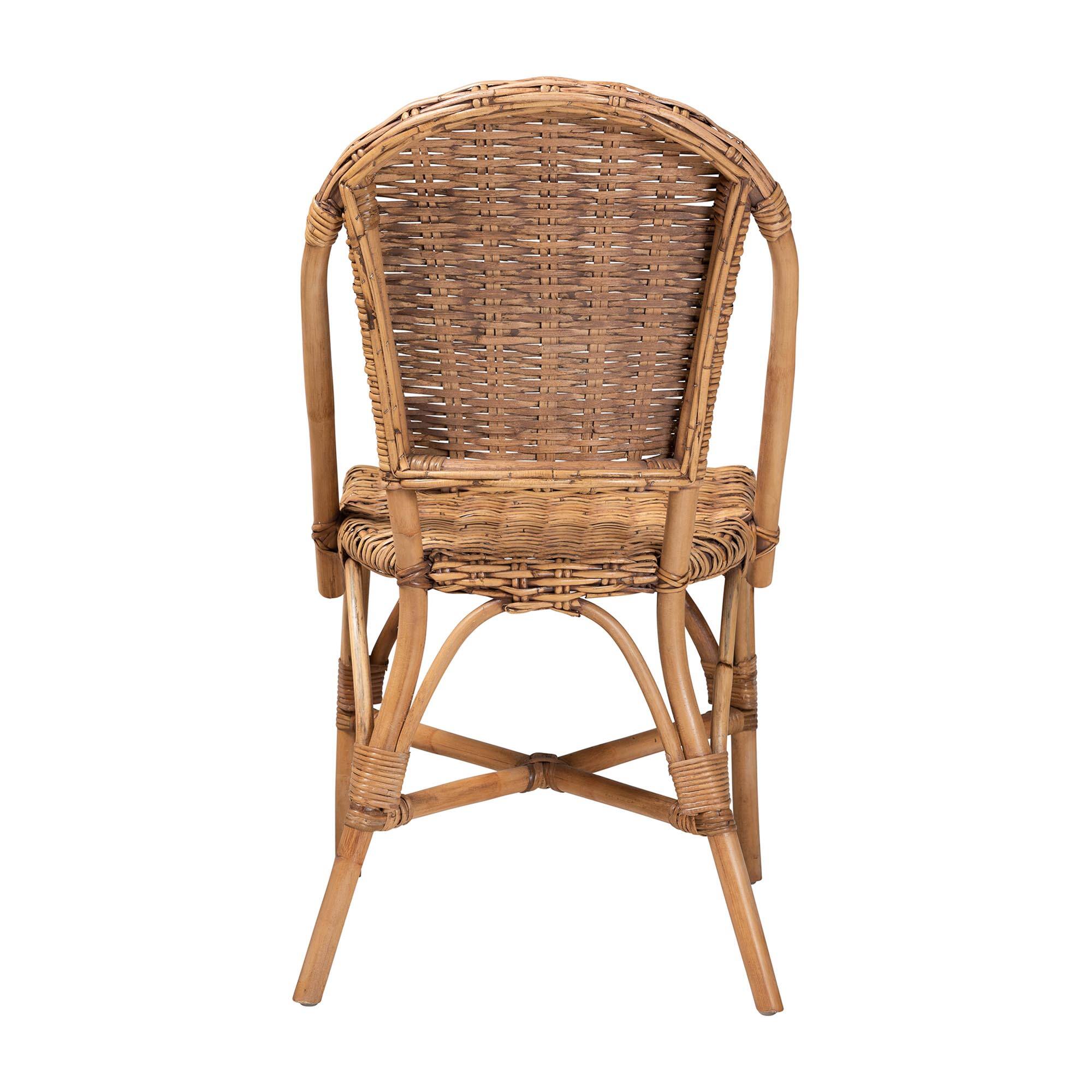 Back. bali & pari - Neola Modern Bohemian Natural Rattan 2-Piece Dining Chair Set - Natural Brown.