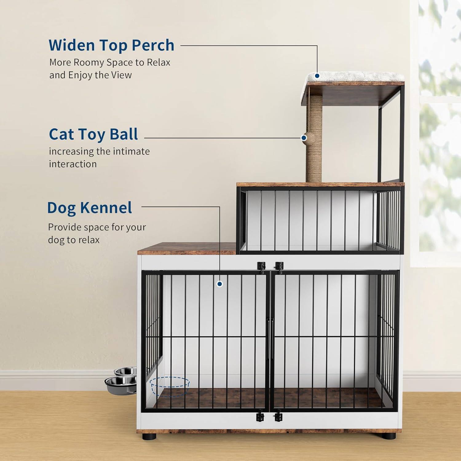 - Widen Top Perch
  - More Roomy Space to Relax and Enjoy the View

- Cat Toy Ball
  - increasing the intimate interaction

- Dog Kennel
  - Provide space for your dog to relax