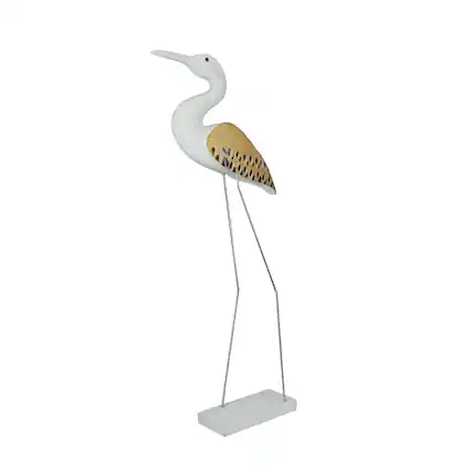 Front. Fancy That - 31 Inch Hand Carved White Painted Wood Bird Statue Home Coastal Decor Sculpture - Brown.
