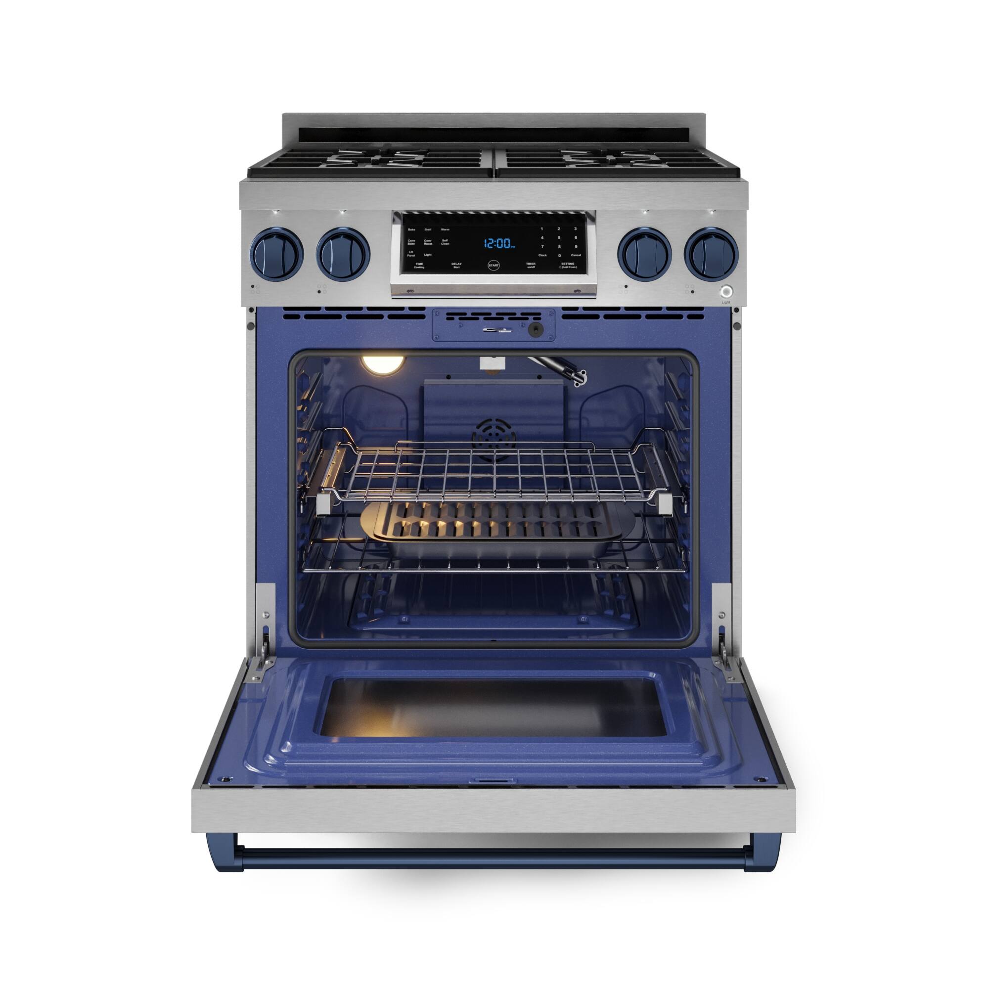 Alt View 11. Thor Kitchen - Gordon Ramsay Series by Thor Kitchen 4.55 Cu. Ft Freestanding Liquid Propane Gas Range with Navy Blue Hardware - Stainless Steel.